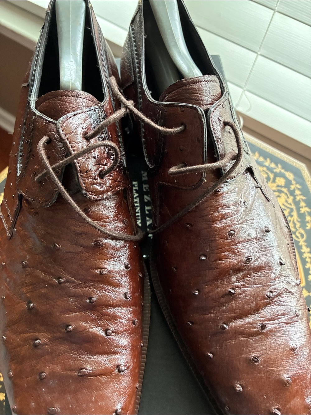 Mezlan Platinum Men’s 10.5 M Brown Romano Ostrich Leather Derby Lace-Up Shoes - Picture 8 of 16